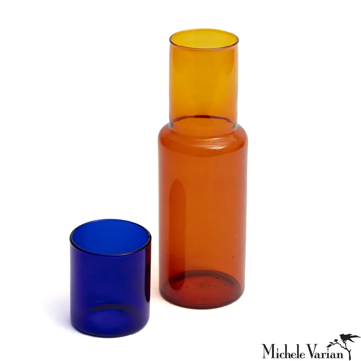 Duo Tone Glass Carafe Amber Cobalt