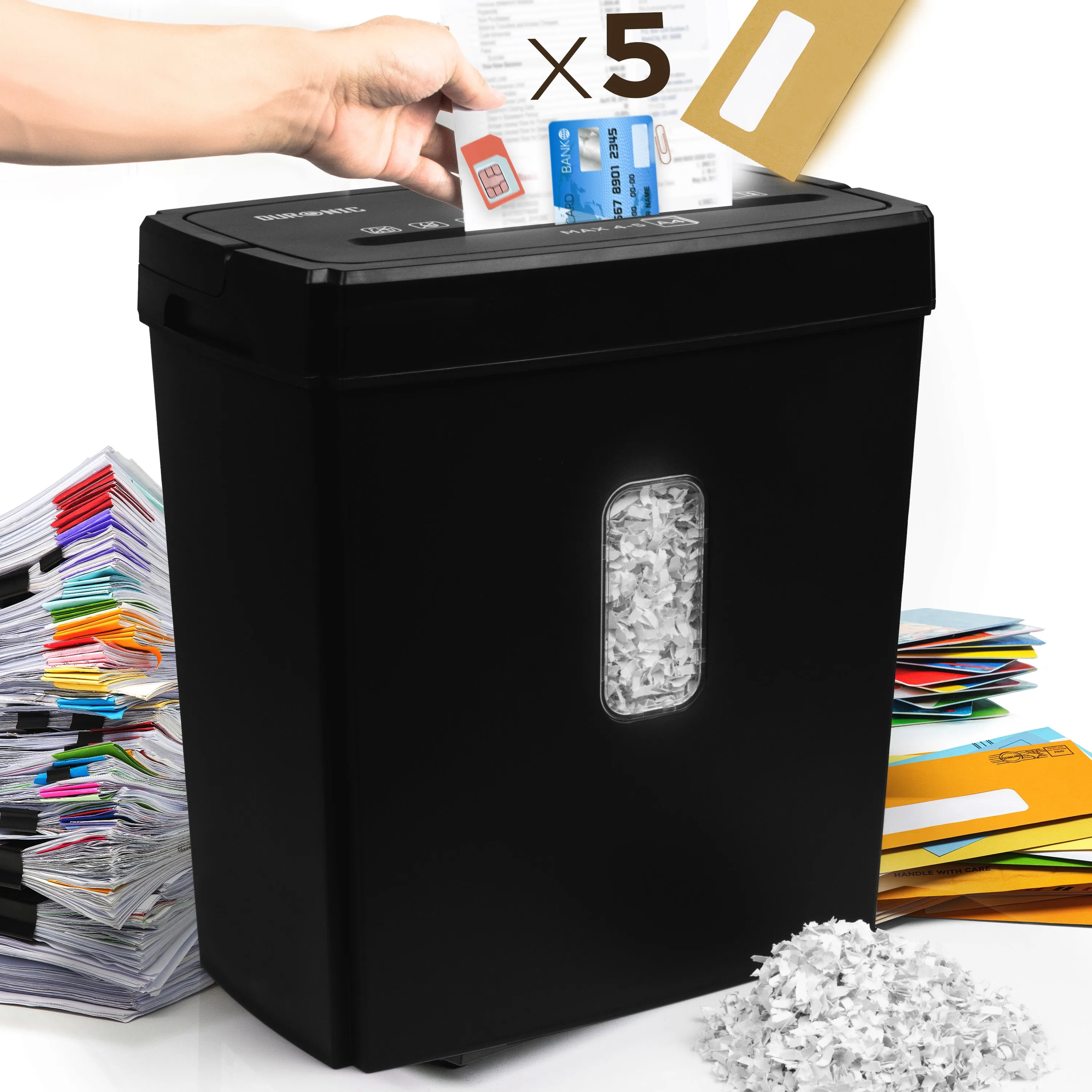 Duronic Micro Cut Paper Shredder PS657, Shred 5 Sheet Heavy Duty Small Mini Electric Shredders, Data Shredding Machine for Home Office Use, Shreds Papers, Credit Cards, Envelopes, Documents - Black P4