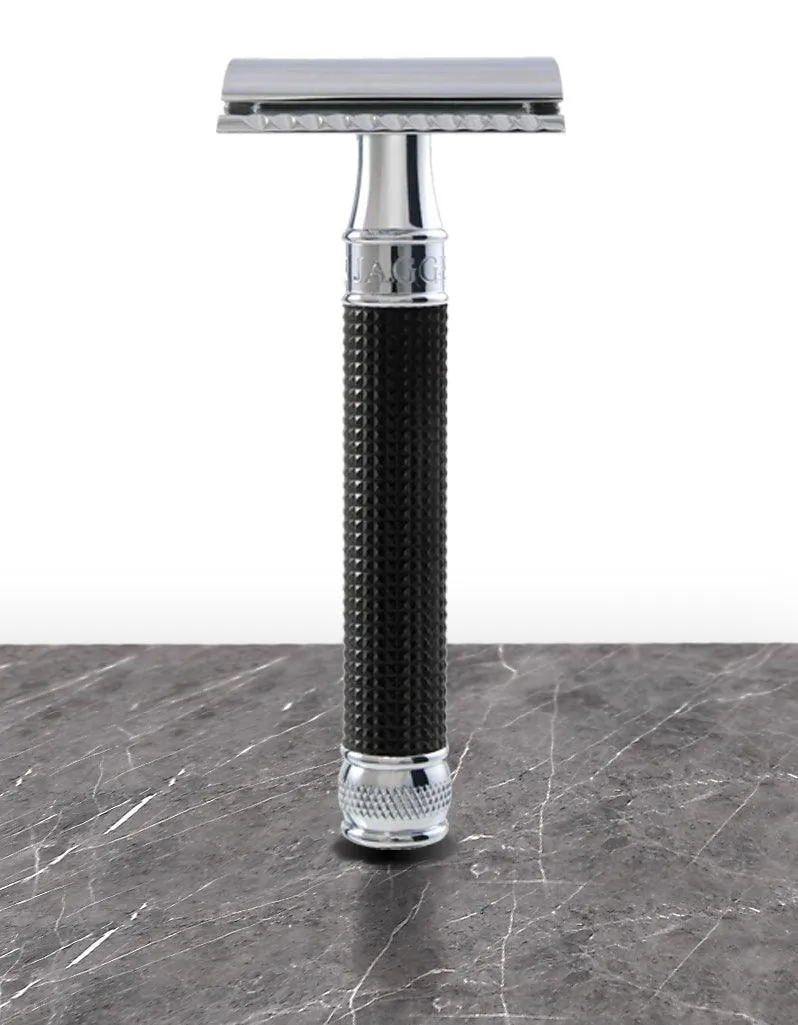 Edwin Jagger - DE3DBC15 3D Diamond Effect Black Chrome Handle Double Edge Safety Razor