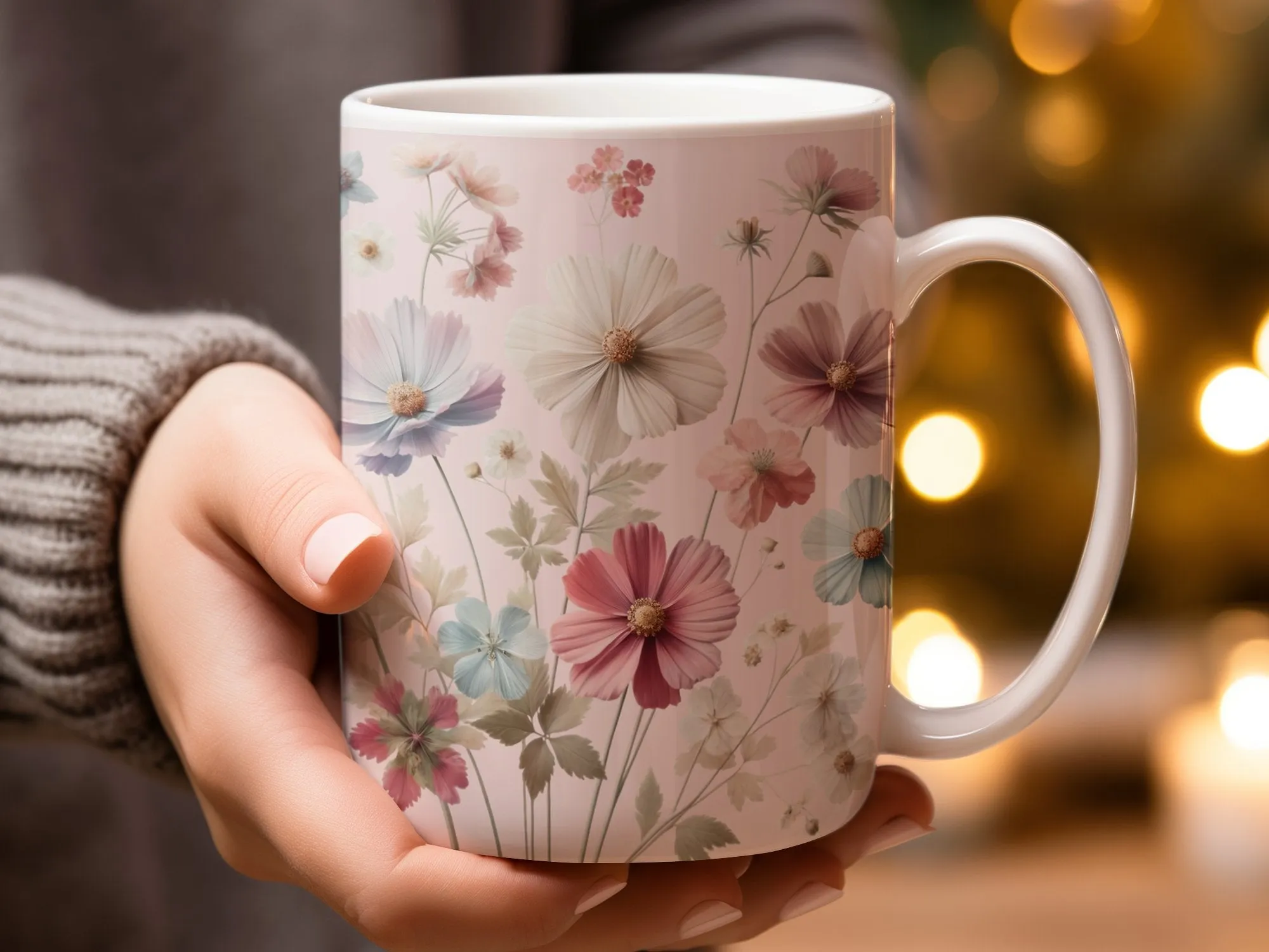 Floral Mug, Botanical Coffee Cup, Pastel Flowers Kitchen Decor, Spring Blooms Tea Mug, Garden Lover Gift, Soft Tones Ceramic Mug