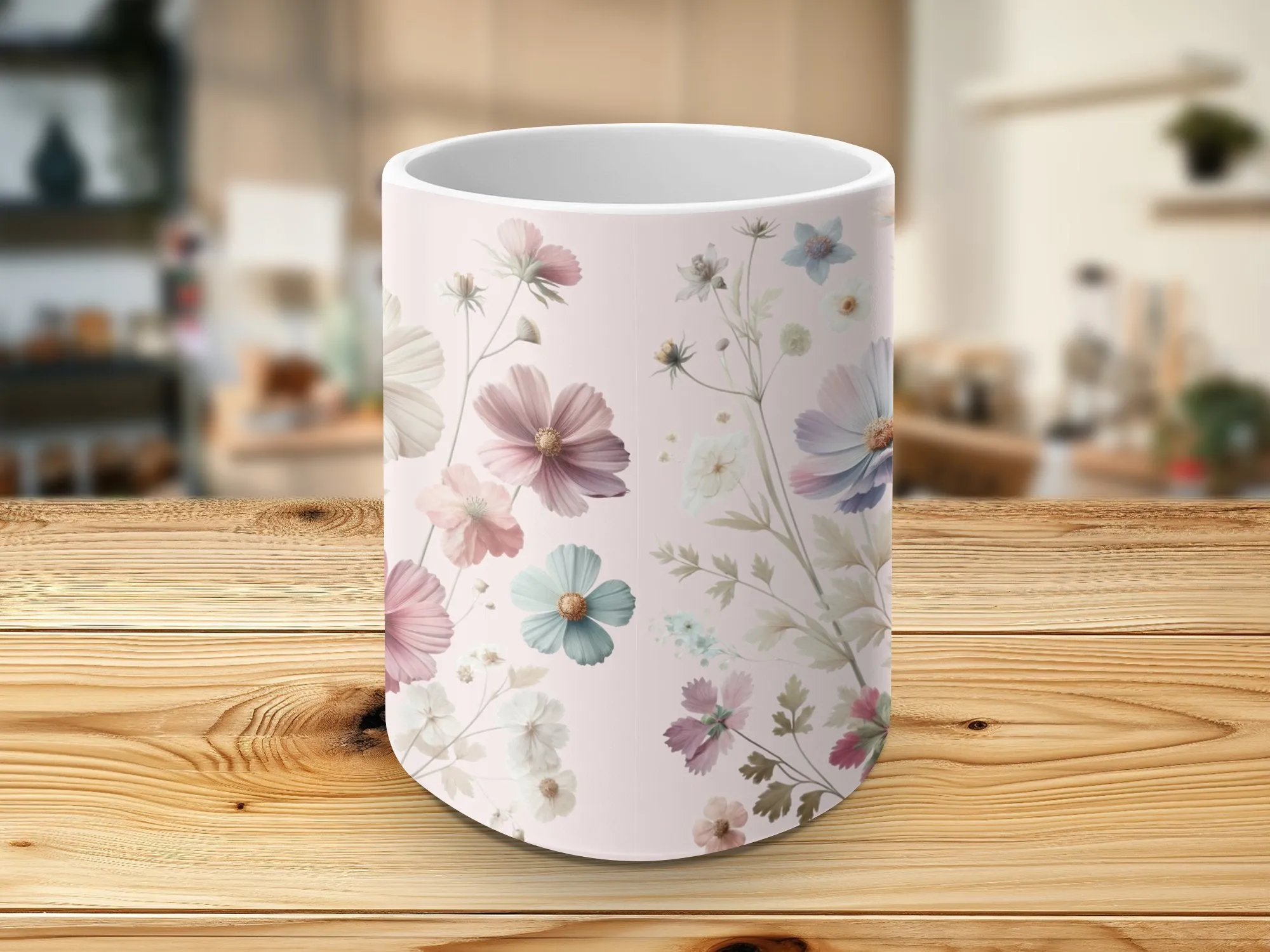 Floral Mug, Botanical Coffee Cup, Pastel Flowers Kitchen Decor, Spring Blooms Tea Mug, Garden Lover Gift, Soft Tones Ceramic Mug