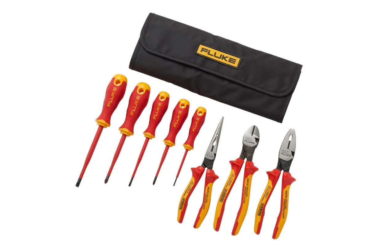 Fluke IKST7 Insulated Hand Tools Starter Kit – 5 Screwdrivers   3 Pliers, 1000v in Roll-up Tool Pouch (item no. 5067389)