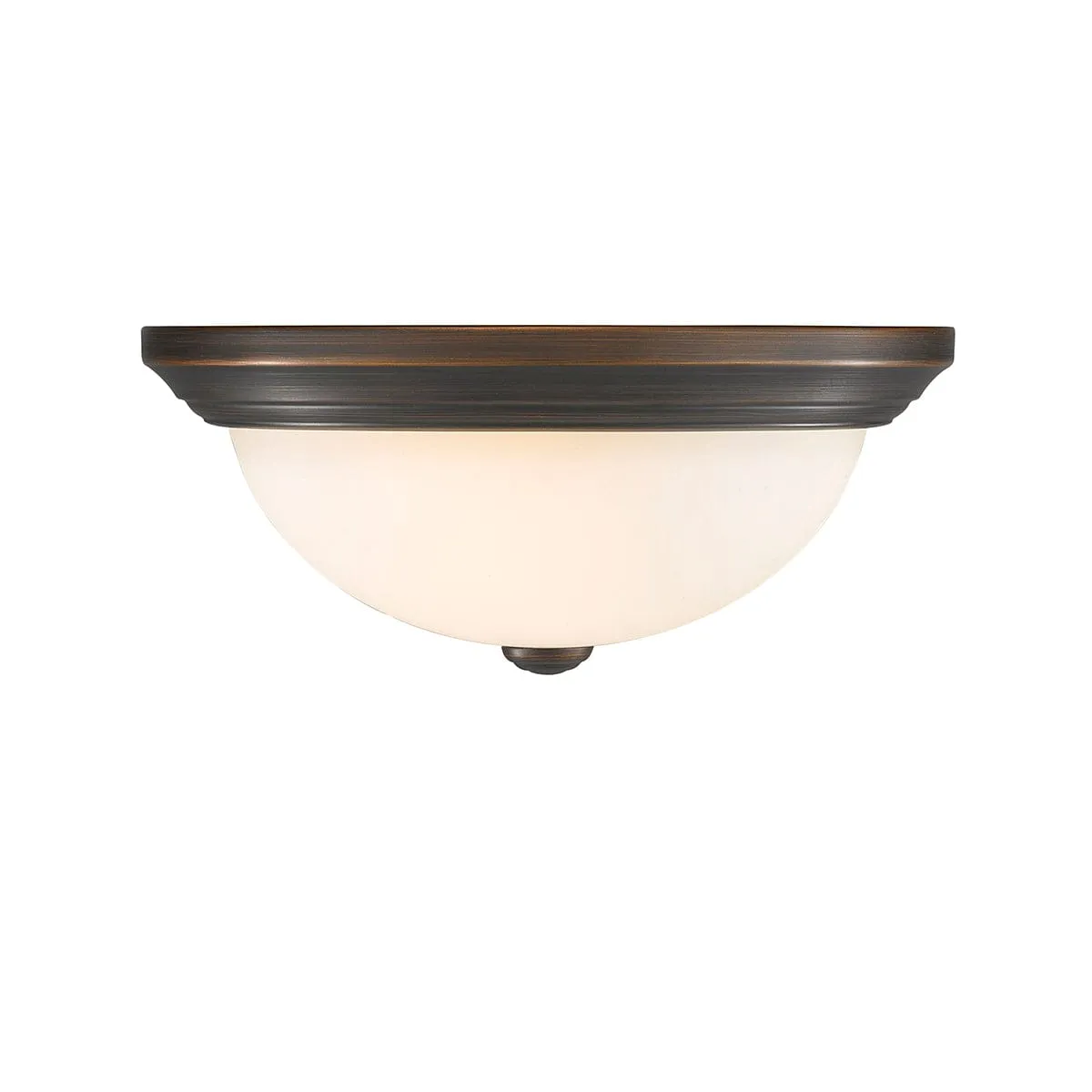 Flush Mounted Fixture - Rubbed Bronze - Etched White Glass - 13in. Diameter - E26 Medium Base