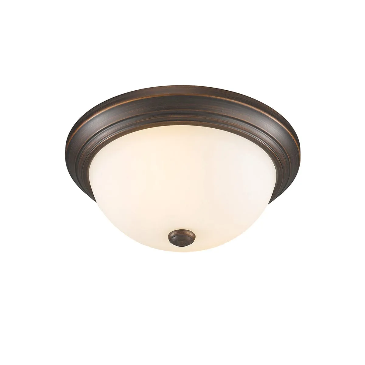 Flush Mounted Fixture - Rubbed Bronze - Etched White Glass - 13in. Diameter - E26 Medium Base