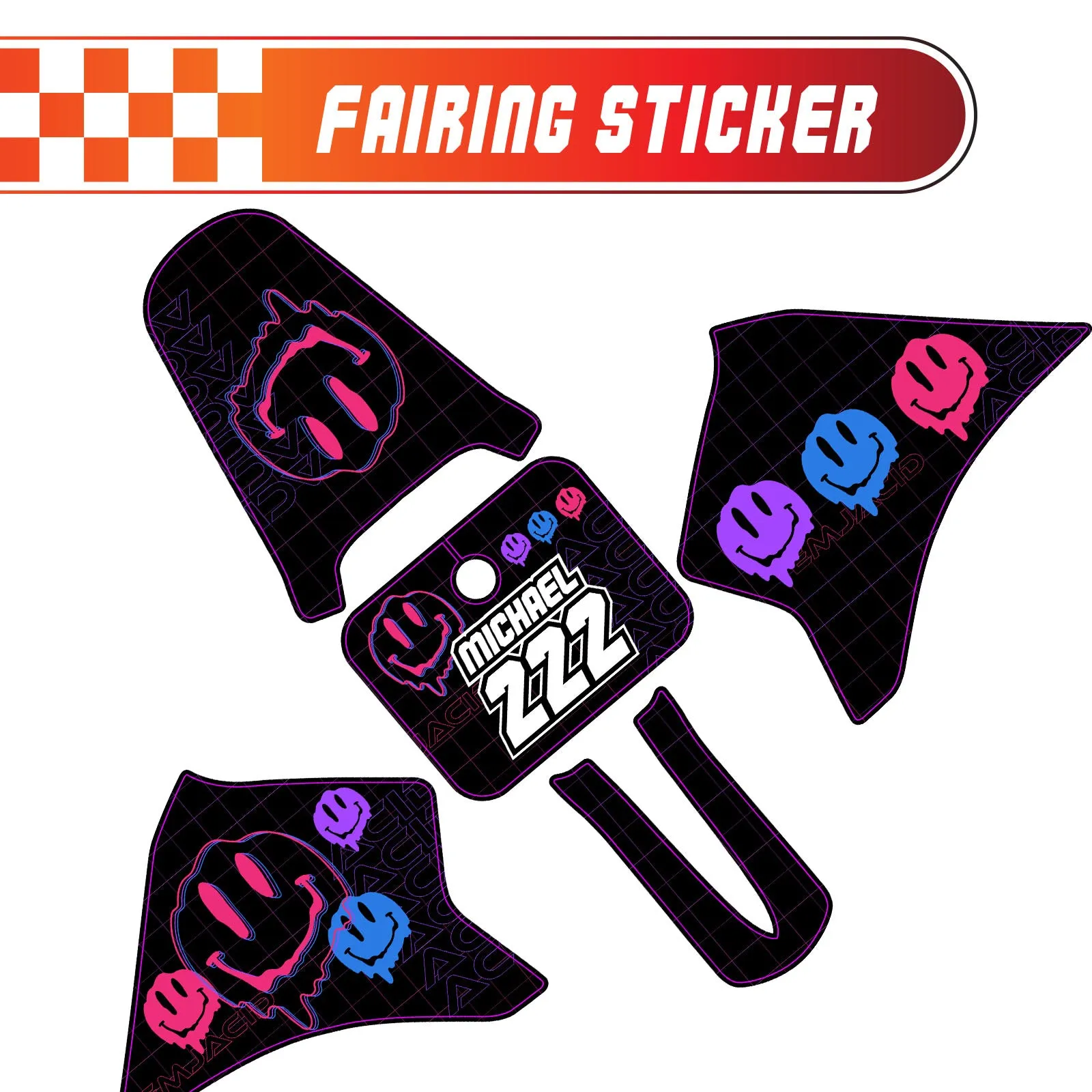 Graphic Kit Decals Fairing Sticker Custom Number For Razor MX350 MX400 - L004 Dissolve Smiley Face