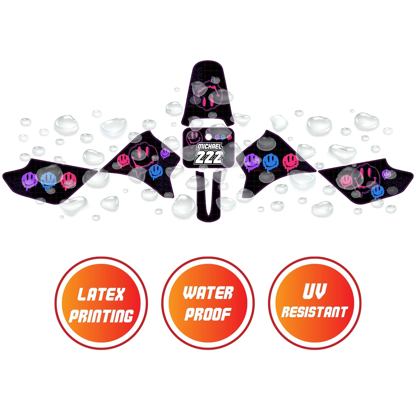 Graphic Kit Decals Fairing Sticker Custom Number For Razor MX350 MX400 - L004 Dissolve Smiley Face