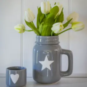 Grey Ceramic Jug With White Star