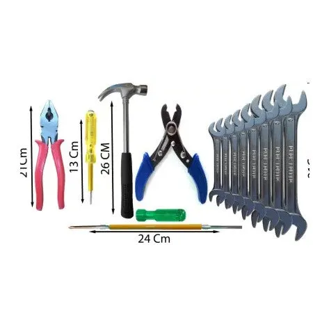 Hand Tool Kit - Plier   Tester   Steel Hammer   Screw Driver   Wire Cutter   8Pc Spanner Set - ht6