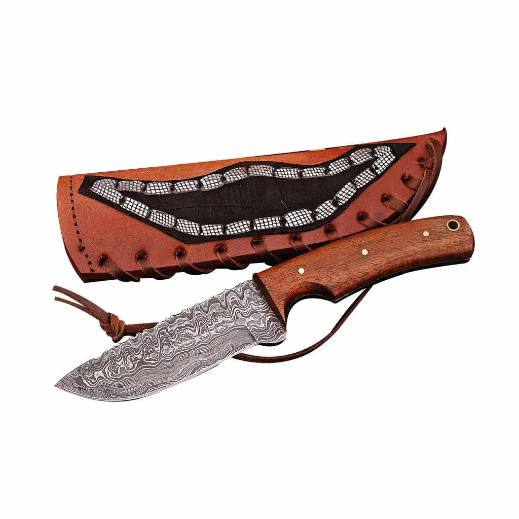 Handmade Damascus Steel Skinner Knife Raindrop Pattern with Leather Sheath KSK1301RED