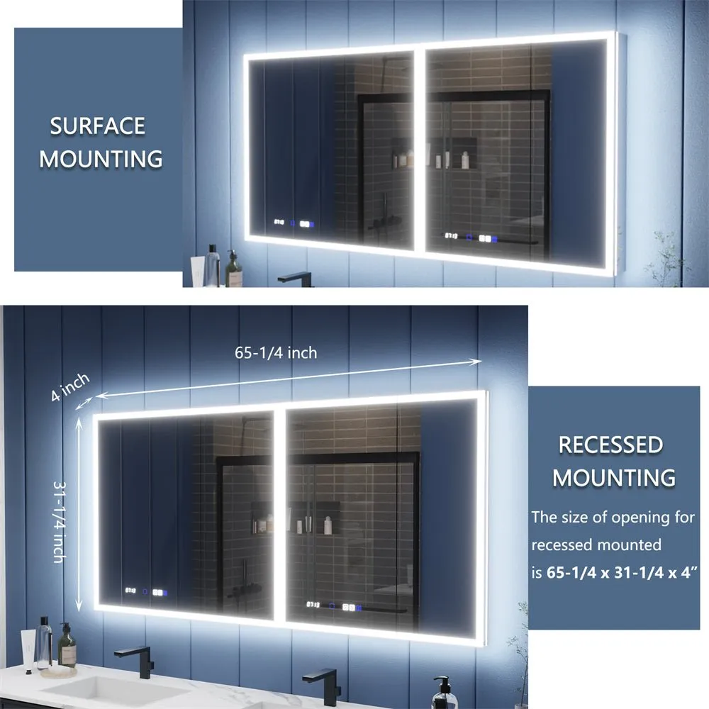 Illusion 66" x 32" LED Lighted Medicine Cabinet with Magnifiers Front and Back Light