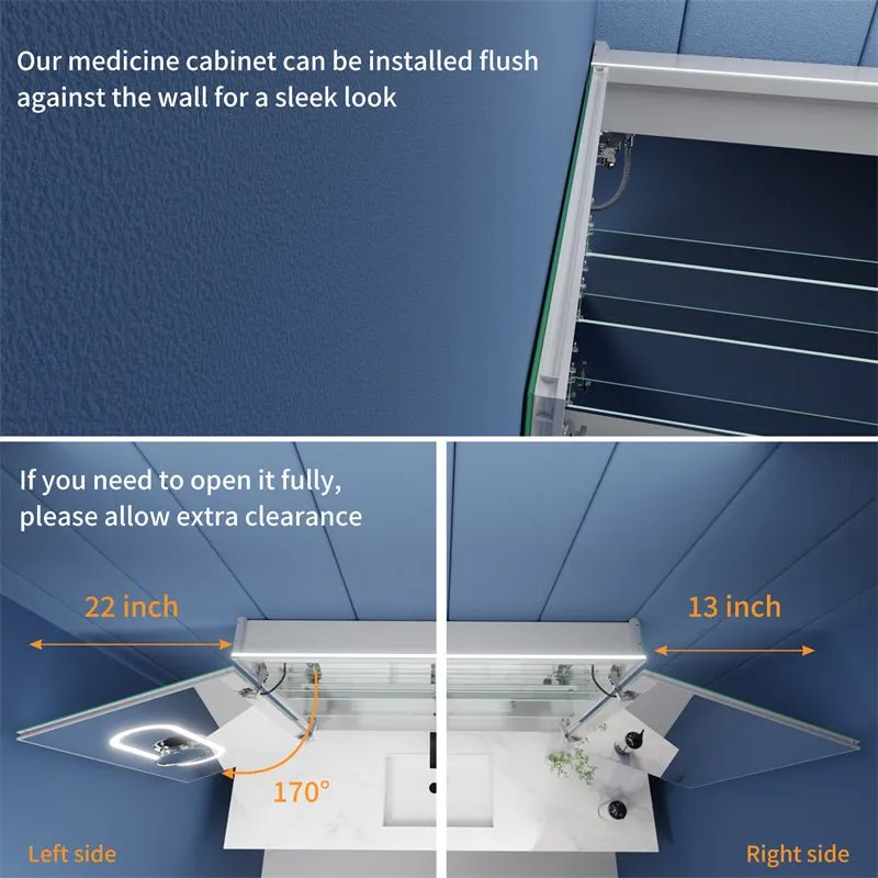 Illusion 66" x 32" LED Lighted Medicine Cabinet with Magnifiers Front and Back Light