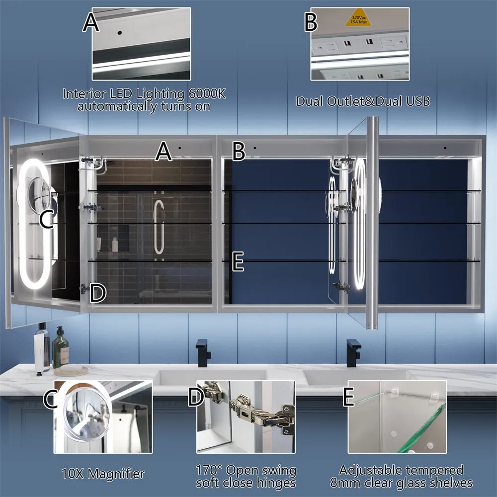 Illusion 72" x 32" LED Lighted Medicine Cabinet with Magnifiers Front and Back Light