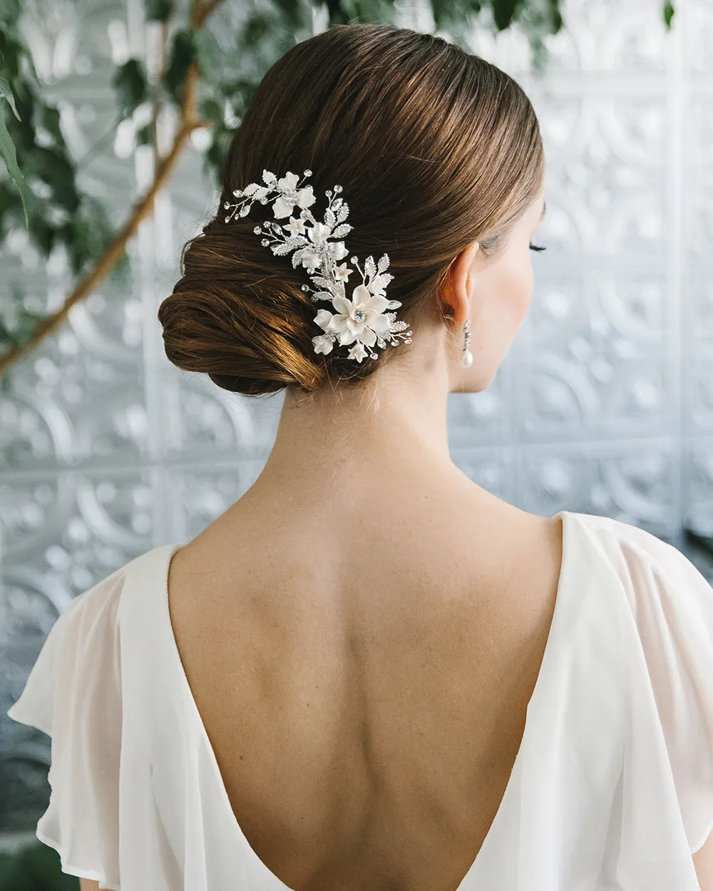 Ivory & Floral Bridal Clip