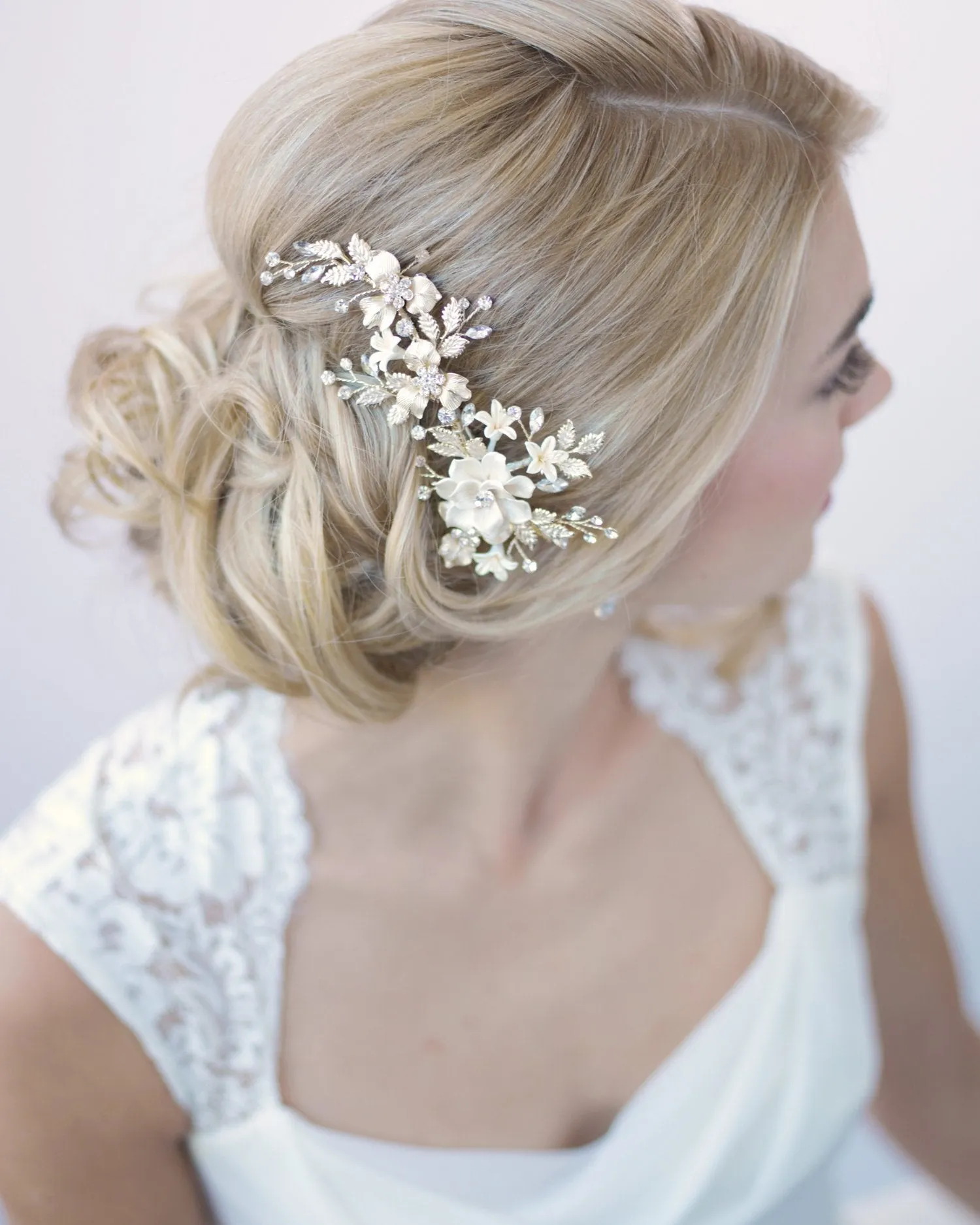 Ivory & Floral Bridal Clip