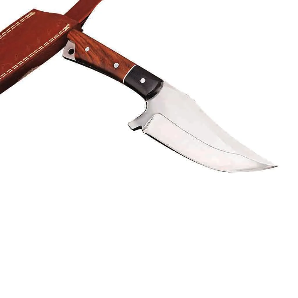 J2 Stainless Steel Skinning Knife with Rosewood Handle & Sheath