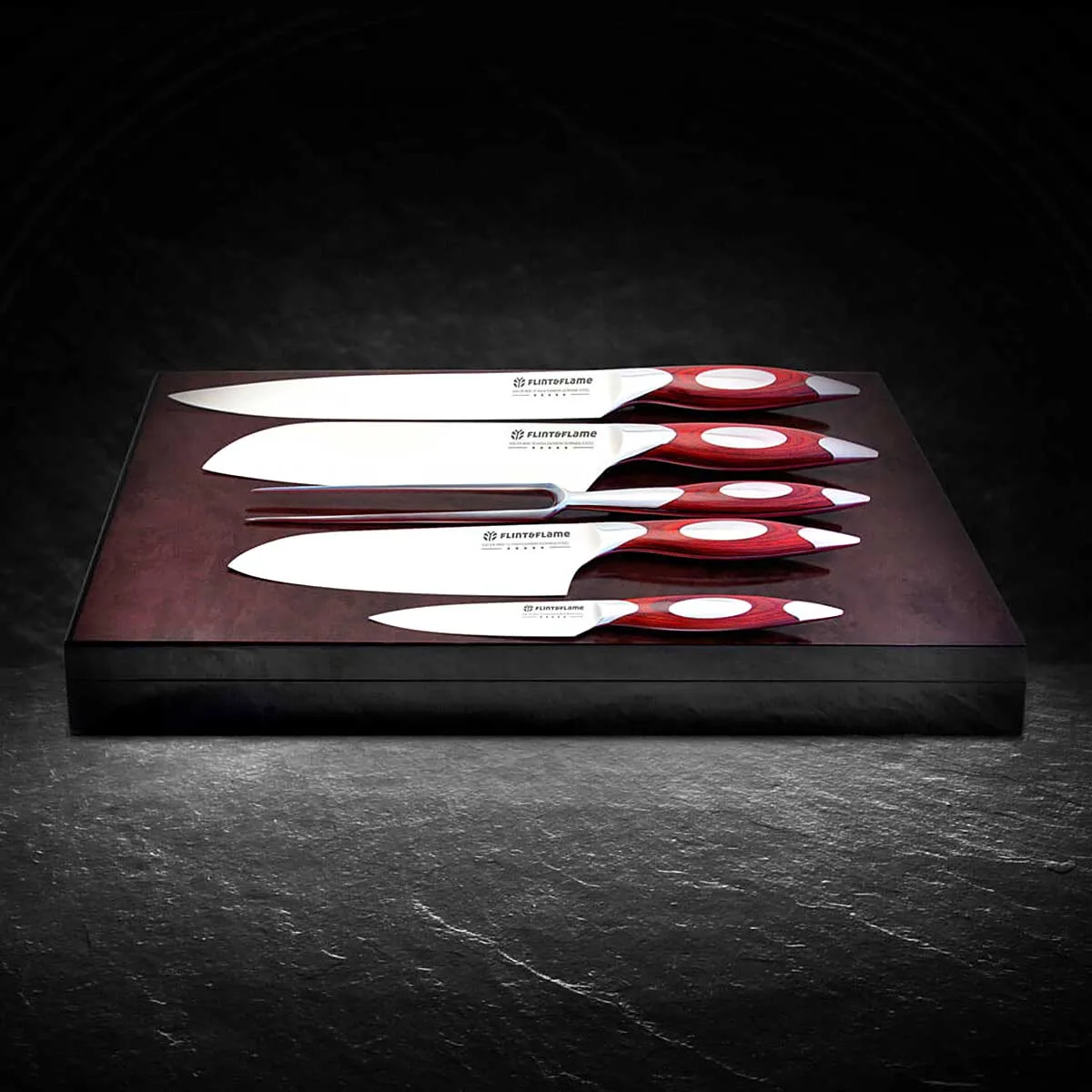 Kitchen Chef Knife Set Five Piece Gourmet by Flint and Flame