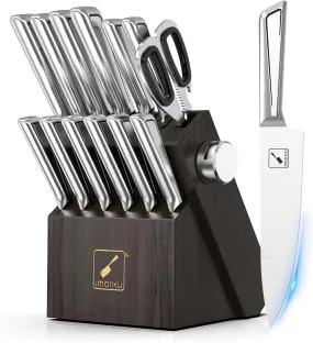 Knife Sets for Kitchen with Block imarku G14 Japanese Knife Set Stainless Steel Kitchen 14pcs, Built-in Sharpener, Sharp Knife Set with Non-slip Ergonomic Handle - Dishwasher Safe, Home Christmas Gift