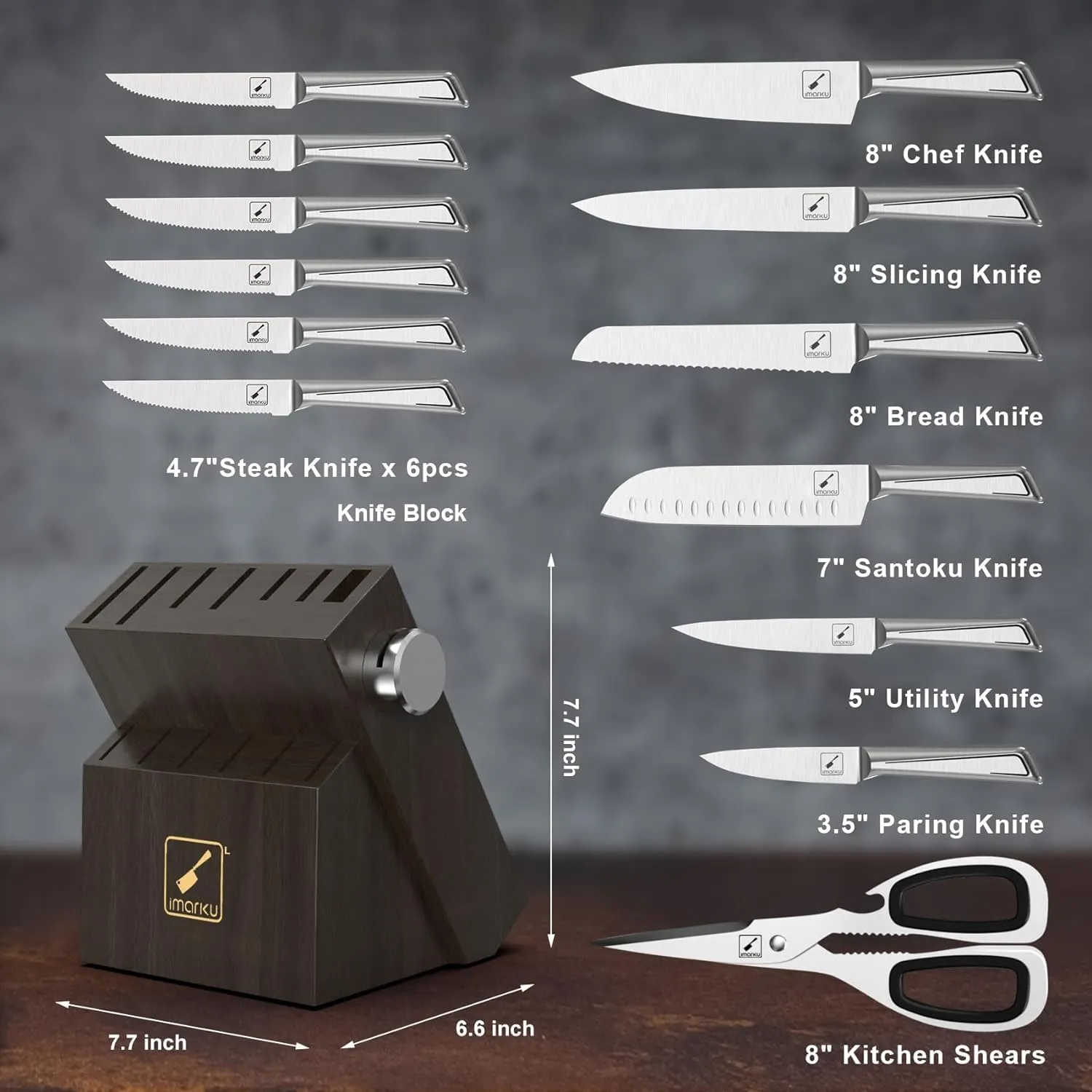 Knife Sets for Kitchen with Block imarku G14 Japanese Knife Set Stainless Steel Kitchen 14pcs, Built-in Sharpener, Sharp Knife Set with Non-slip Ergonomic Handle - Dishwasher Safe, Home Christmas Gift