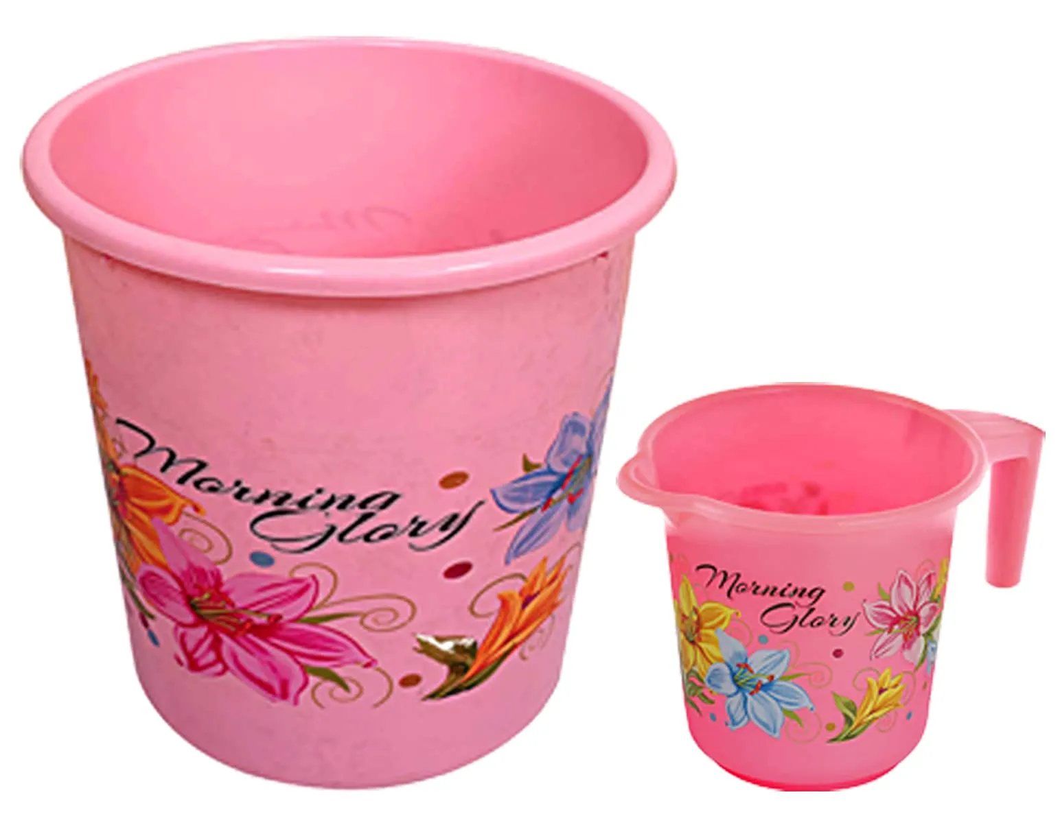 Kuber Industries Printed 2 Pieces Plastic Bathroom Dustbin & Mug Set (Pink)