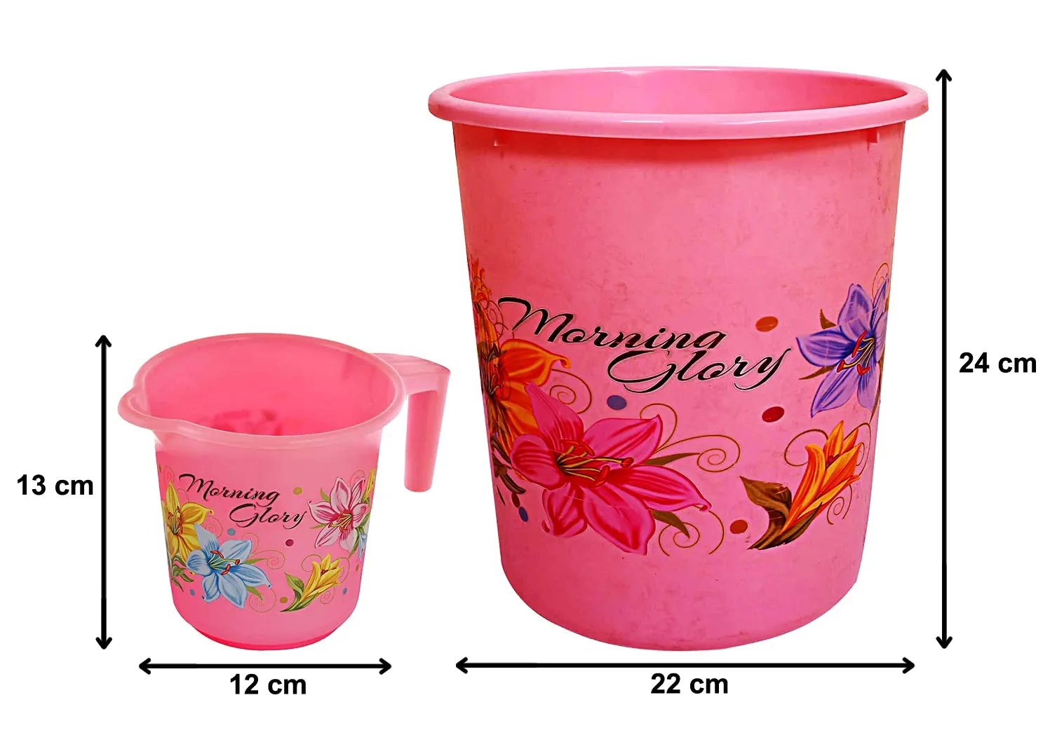 Kuber Industries Printed 2 Pieces Plastic Bathroom Dustbin & Mug Set (Pink)