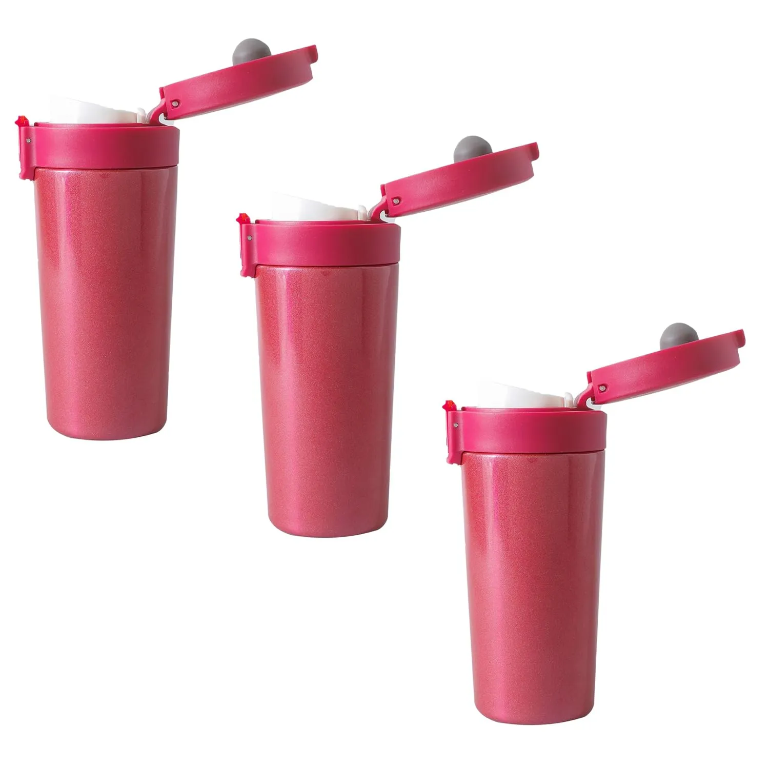 Kuber industries Stainless Steel Insulated Coffee Tumbler with Sipper Lid 380 ML-Pack of 3 (Red)