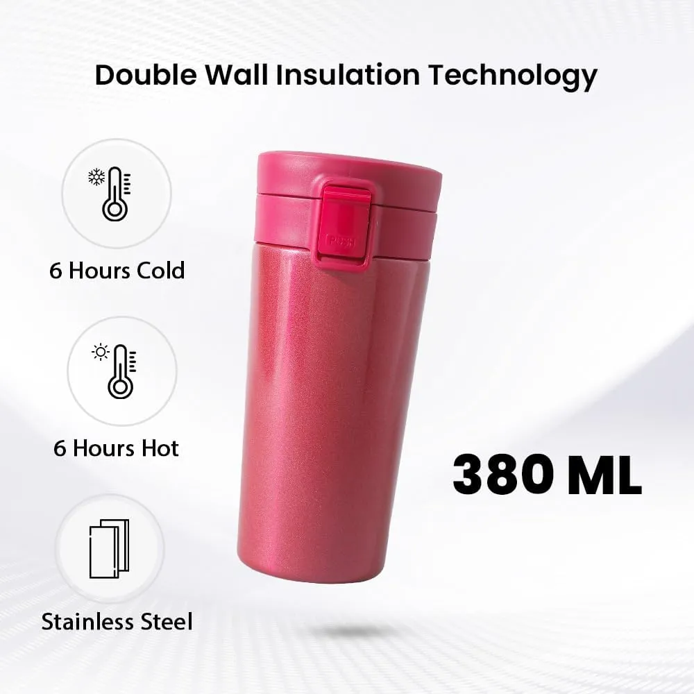 Kuber industries Stainless Steel Insulated Coffee Tumbler with Sipper Lid 380 ML-Pack of 3 (Red)