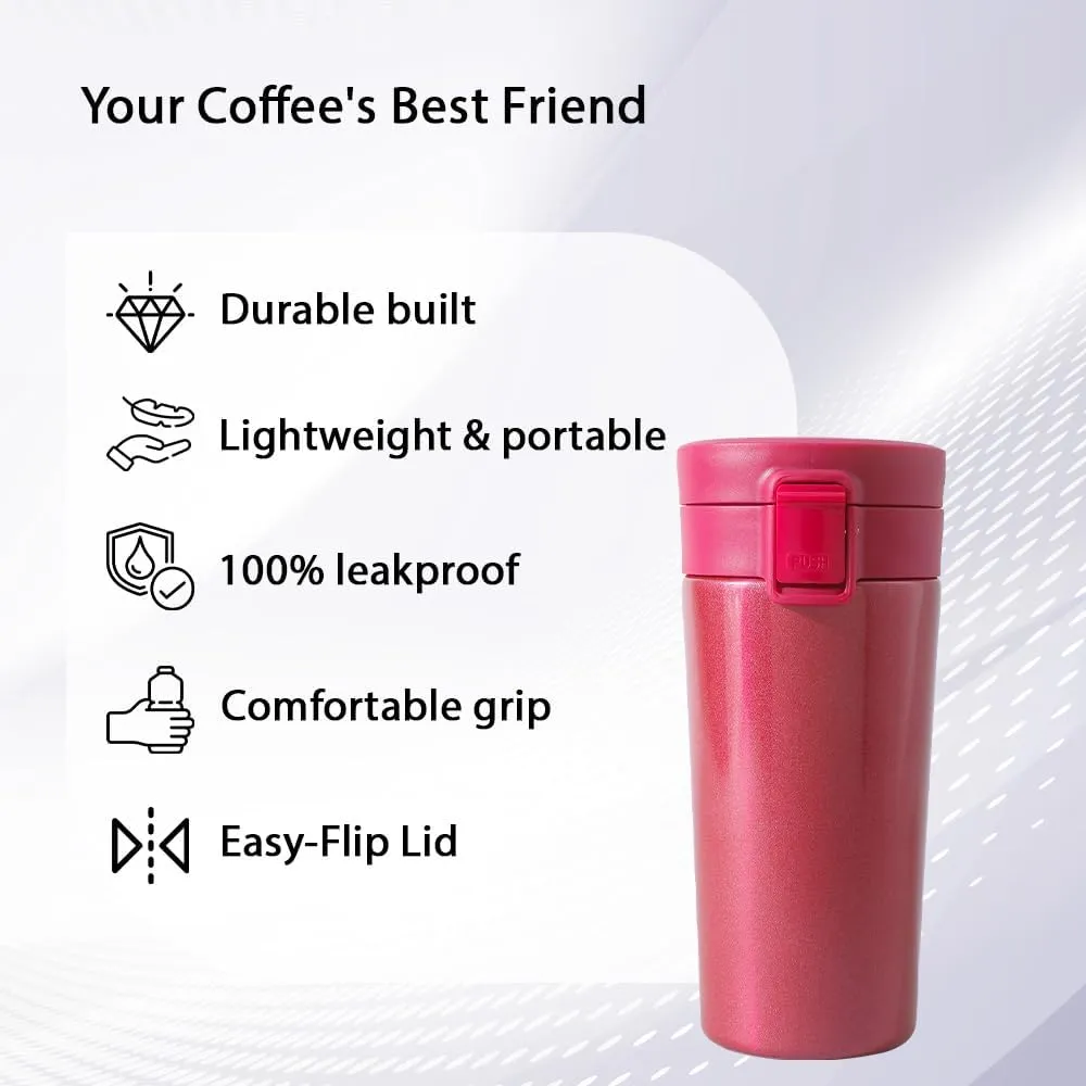 Kuber industries Stainless Steel Insulated Coffee Tumbler with Sipper Lid 380 ML-Pack of 3 (Red)