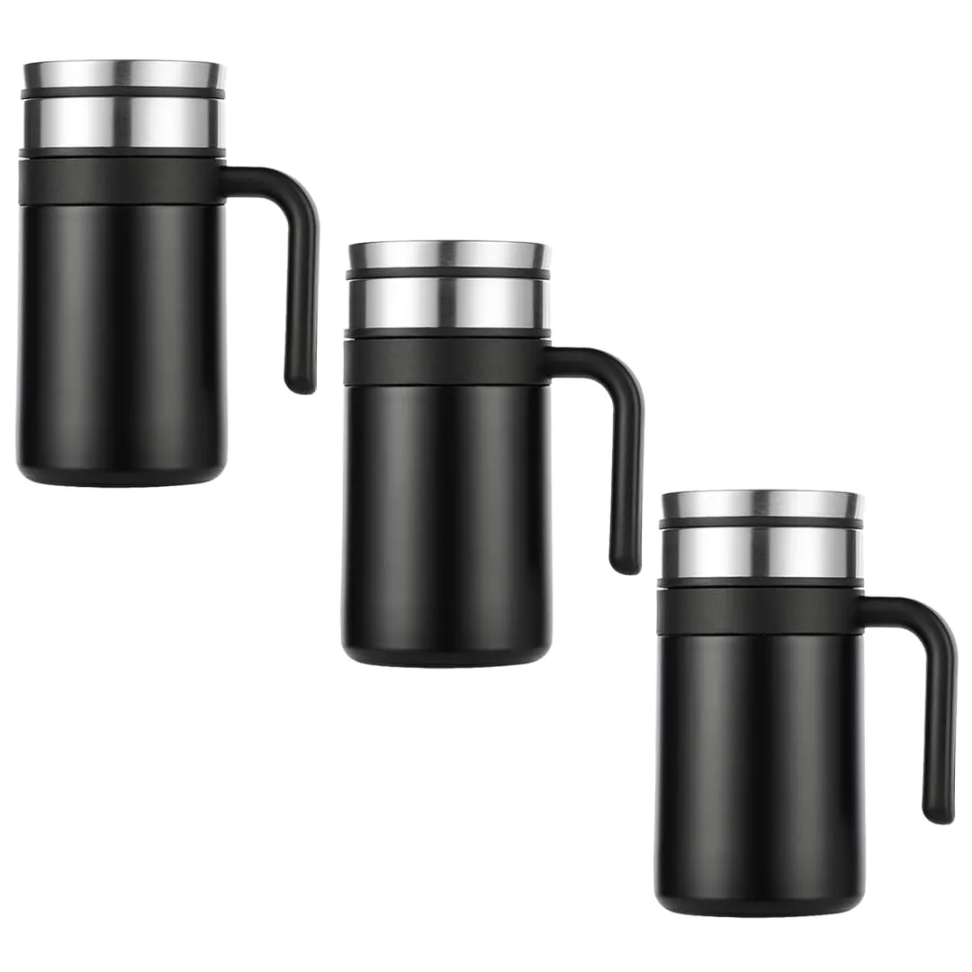 Kuber industries Stainless Steel Vacuum Insulated Travel Mug with Lid 420 ML-Pack of 2 (Black)