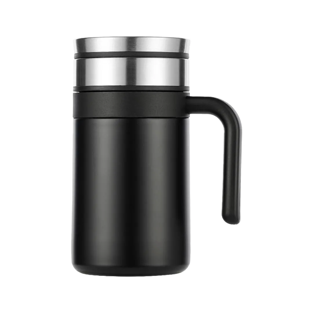 Kuber industries Stainless Steel Vacuum Insulated Travel Mug with Lid 420 ML-Pack of 2 (Black)