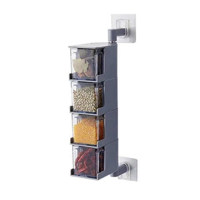 Layered Wall Mounted Rotating Seasoning Storage Organizer Boxes