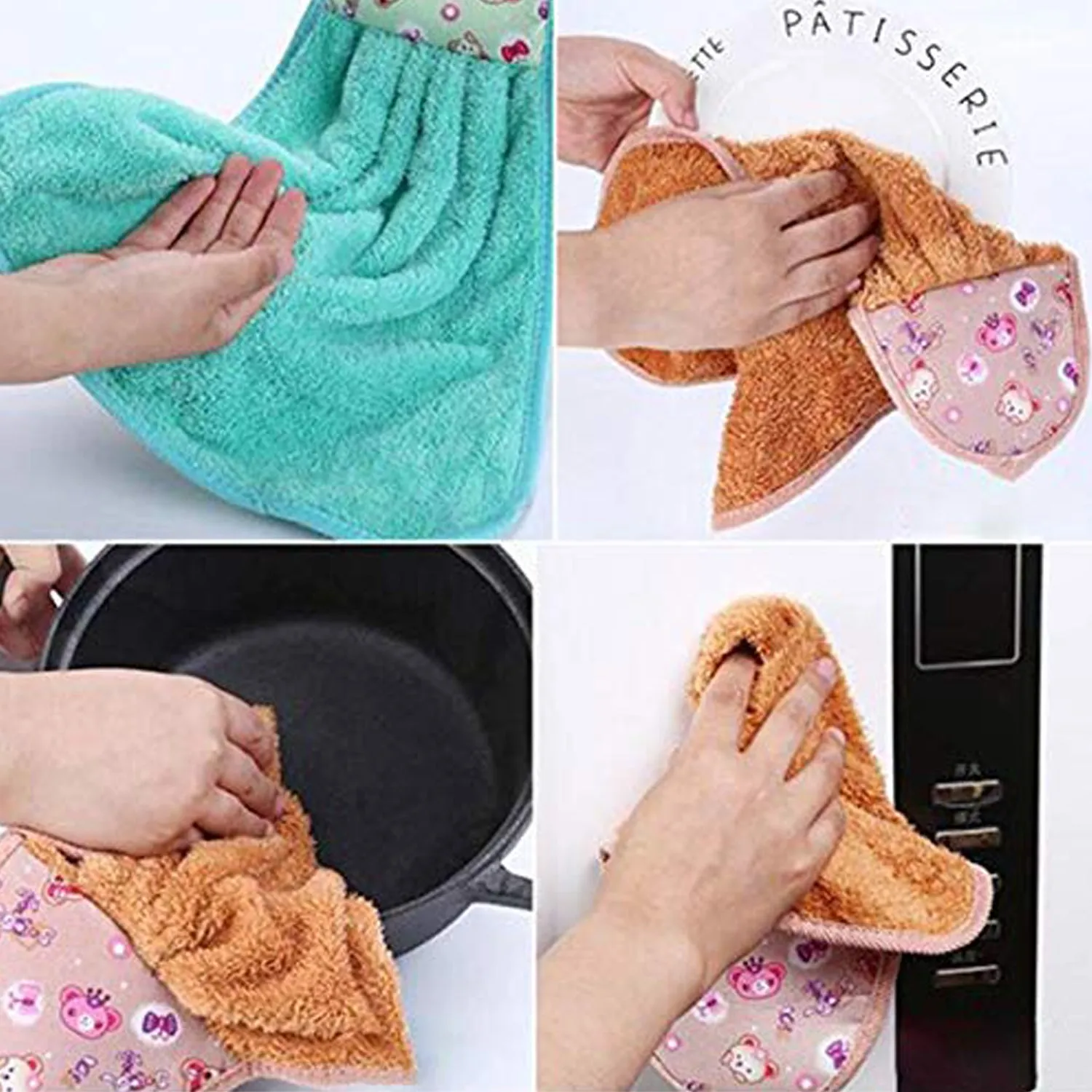 Microfiber wash Basin Hanging Hand Towel Napkin Microfiber Cloth Cartoon Animal Hanging Dishcloths Kitchen Accessories ( 1pc )