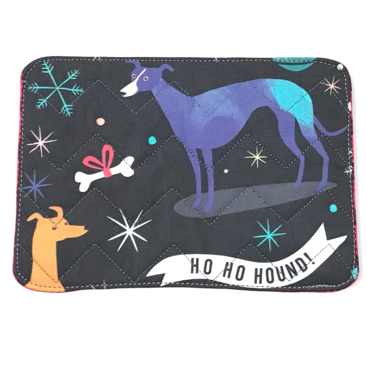 Mug Rug - Ho Ho Hounds Greyhound Charcoal Quilted Chevron