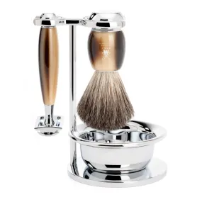 MUHLE Vivo, Resin Horn Brown, Shaving Set with bowl, Safety Razor & Pure Badger Shaving Brush