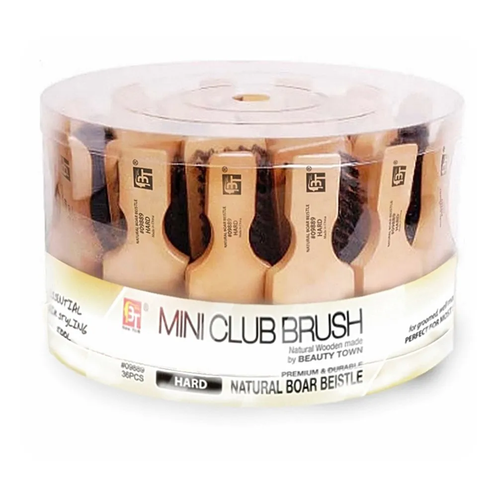 NATURAL BOAR BRISTLE MINI CLUB WOODEN BRUSH - 36PCS