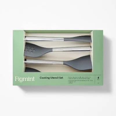 New - 4pc Stainless Steel/Nylon Kitchen Utensil Set Dark Gray - Figmint