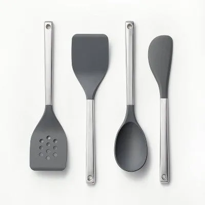 New - 4pc Stainless Steel/Nylon Kitchen Utensil Set Dark Gray - Figmint