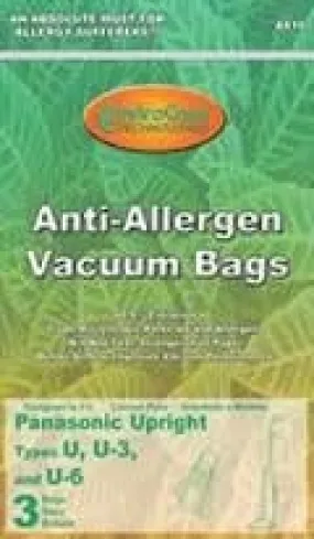 PANASONIC,U3,U6, PAPER BAGS-3PK, ALLERGEN,ENVIROCARE