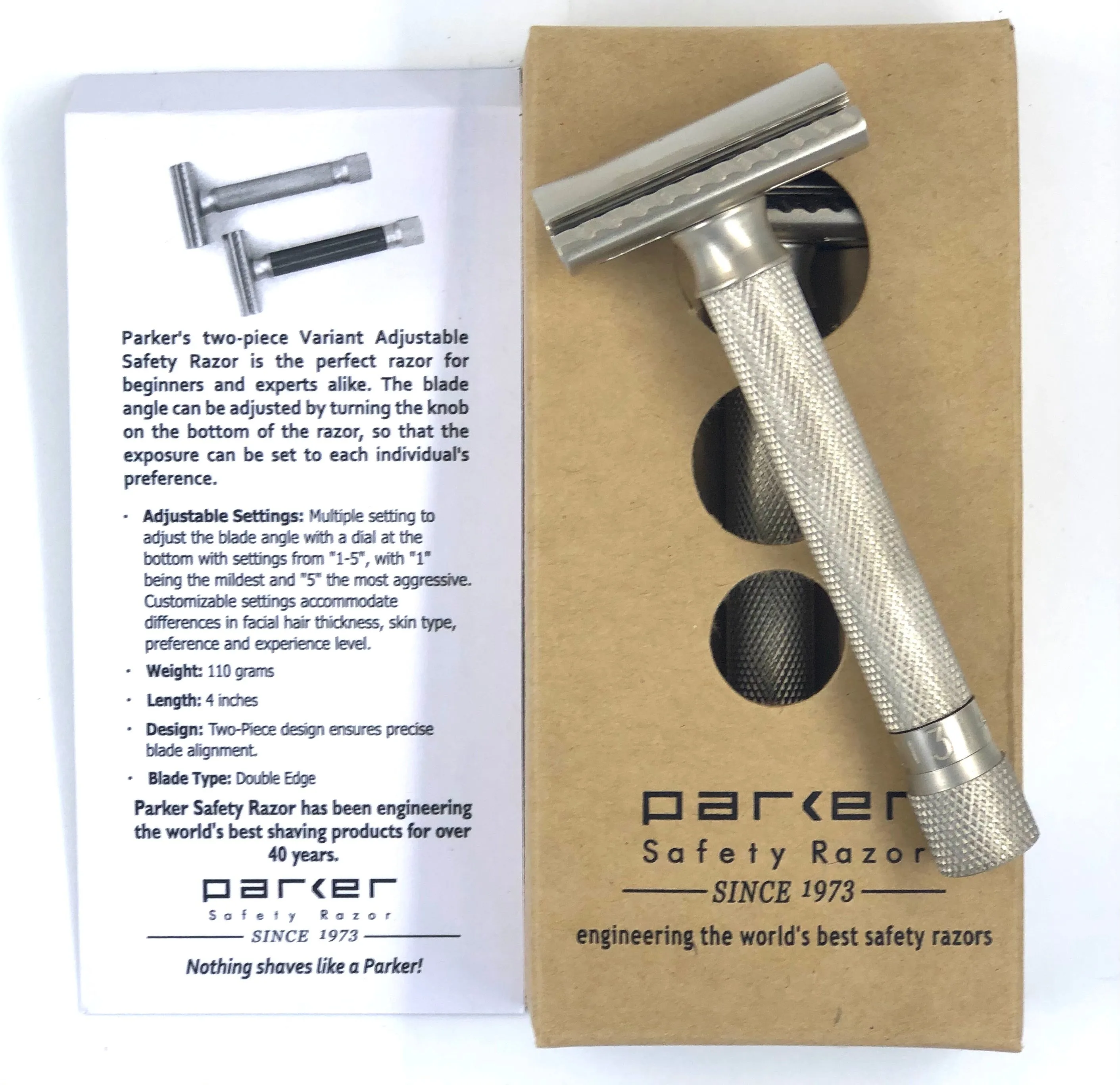 Parker Variant Adjustable Safety Razor, Satin Chrome Handle