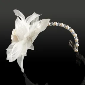 Pearl & Crystal Headband with Silk Flower