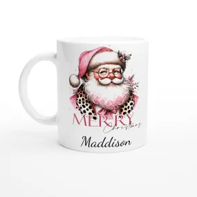 Personalised Christmas White 11oz Ceramic Mug Pink Christmas Santa