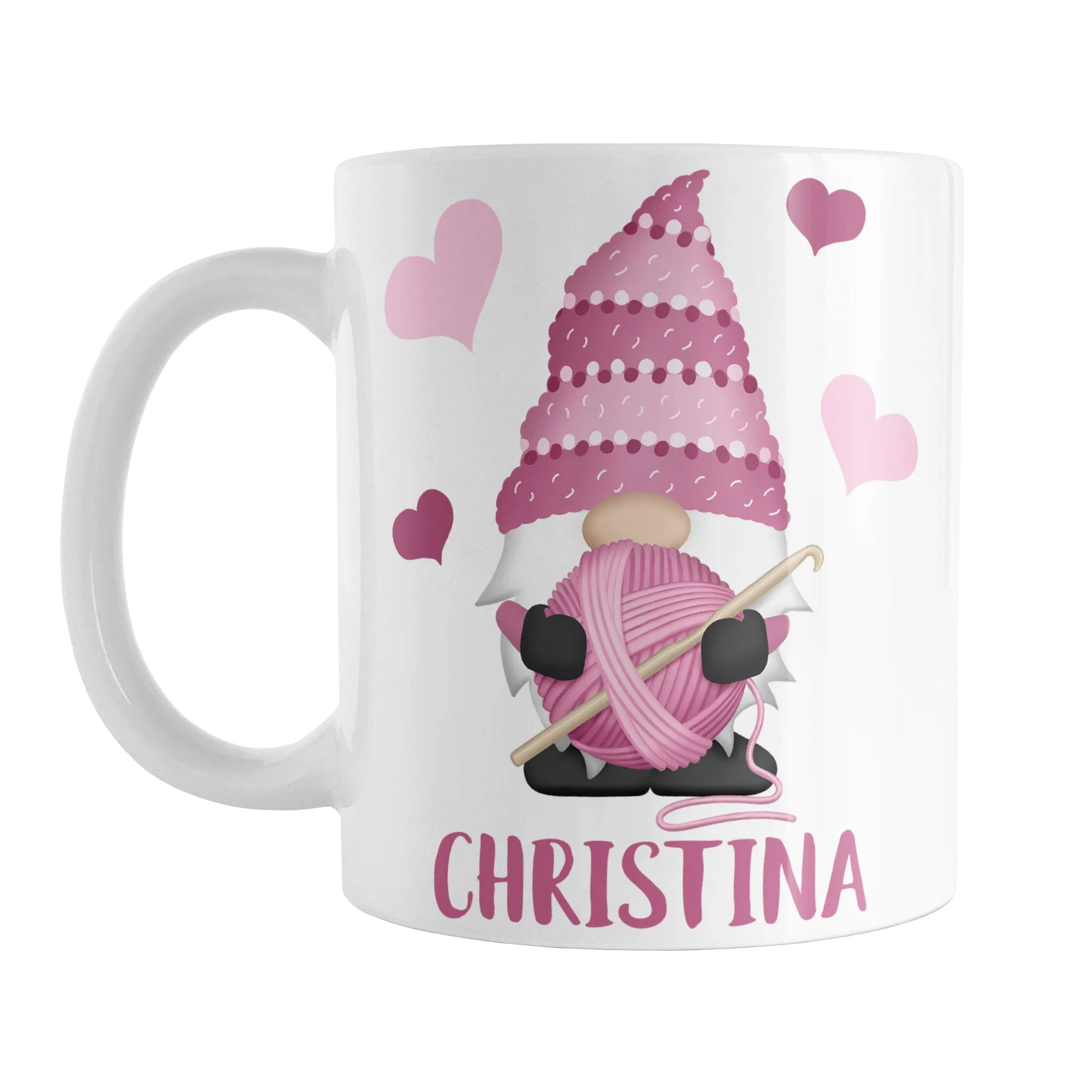 Personalized Pink Crochet Gnome Mug