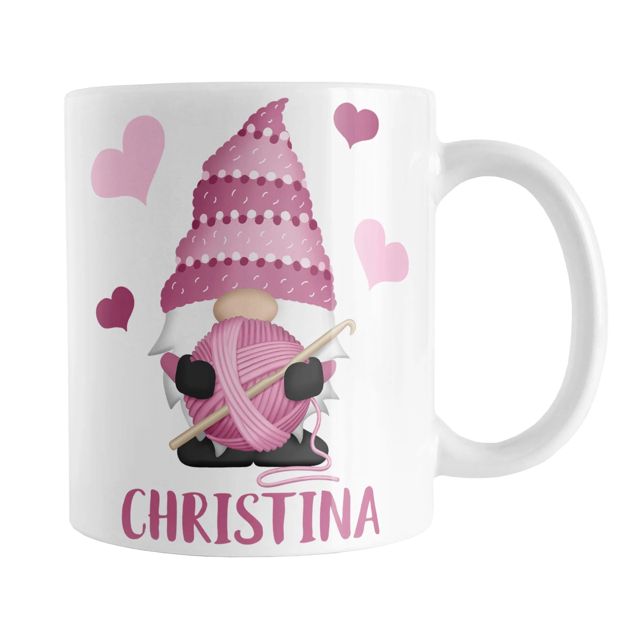 Personalized Pink Crochet Gnome Mug