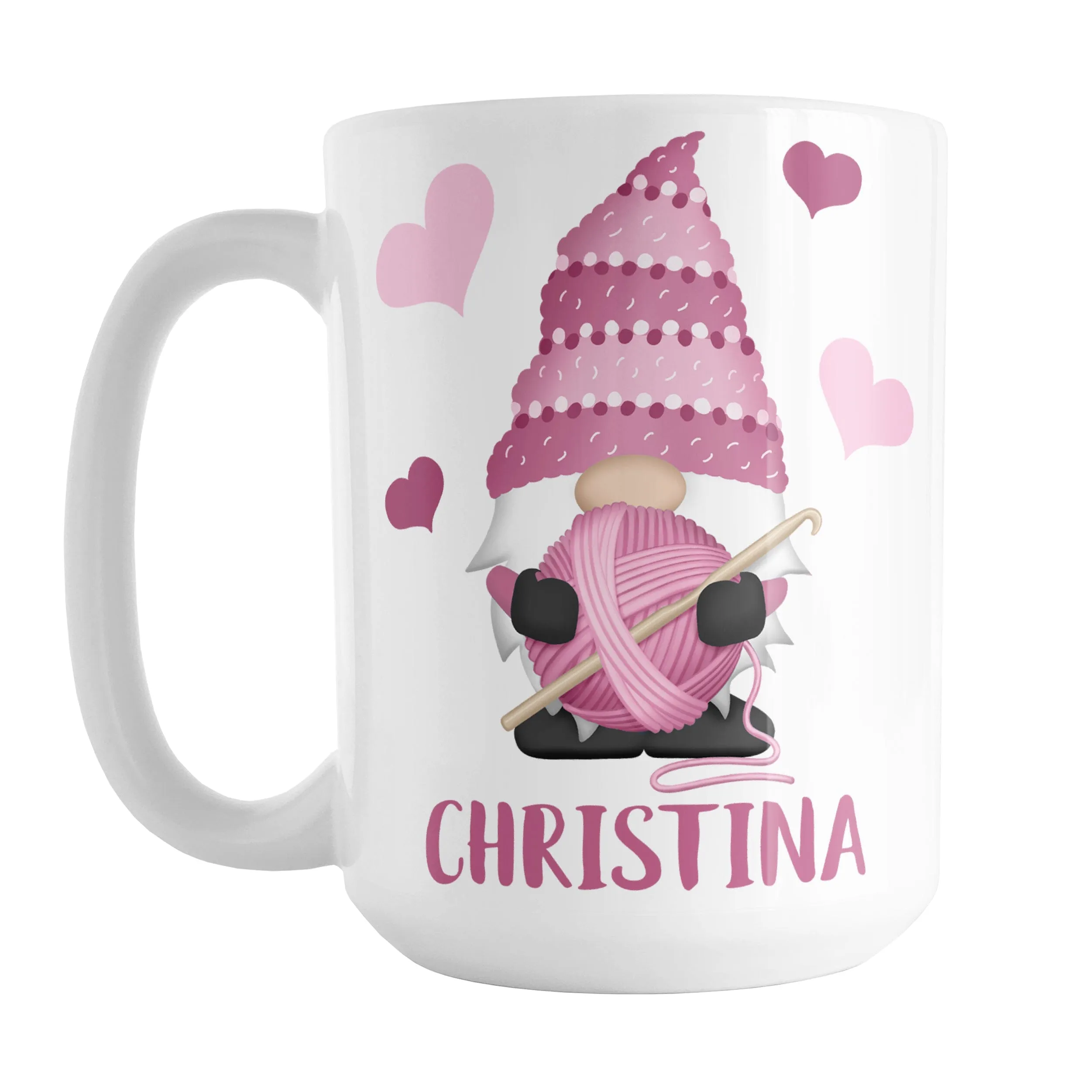 Personalized Pink Crochet Gnome Mug