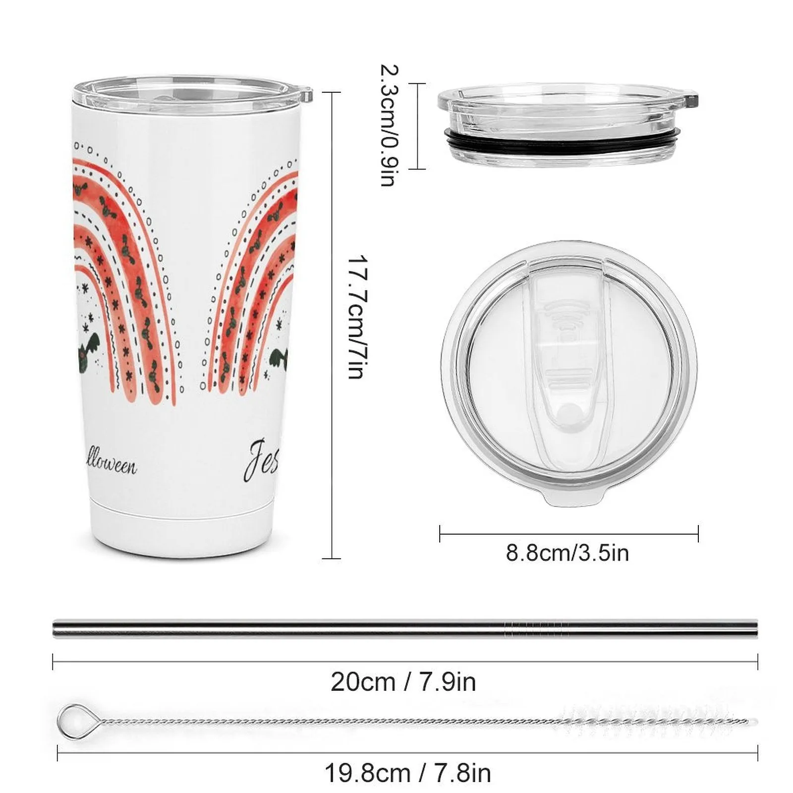 Personalized Stainless Steel 20oz Coffee Tumbler Mug POD Full Printing Custom Car Tumbler with Straw and Brush