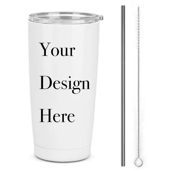 Personalized Stainless Steel 20oz Coffee Tumbler Mug POD Full Printing Custom Car Tumbler with Straw and Brush