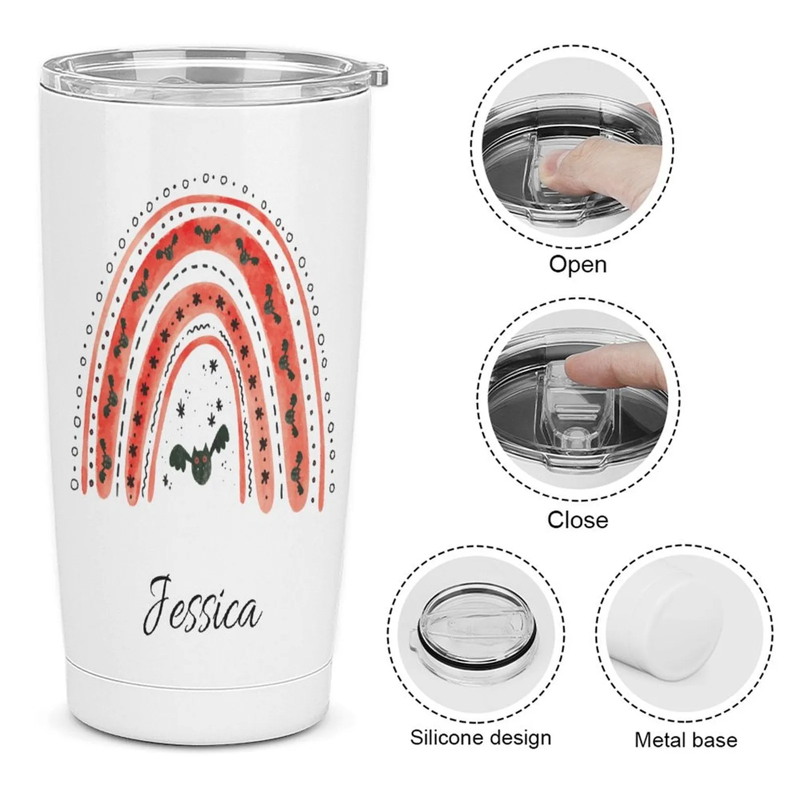 Personalized Stainless Steel 20oz Coffee Tumbler Mug POD Full Printing Custom Car Tumbler with Straw and Brush