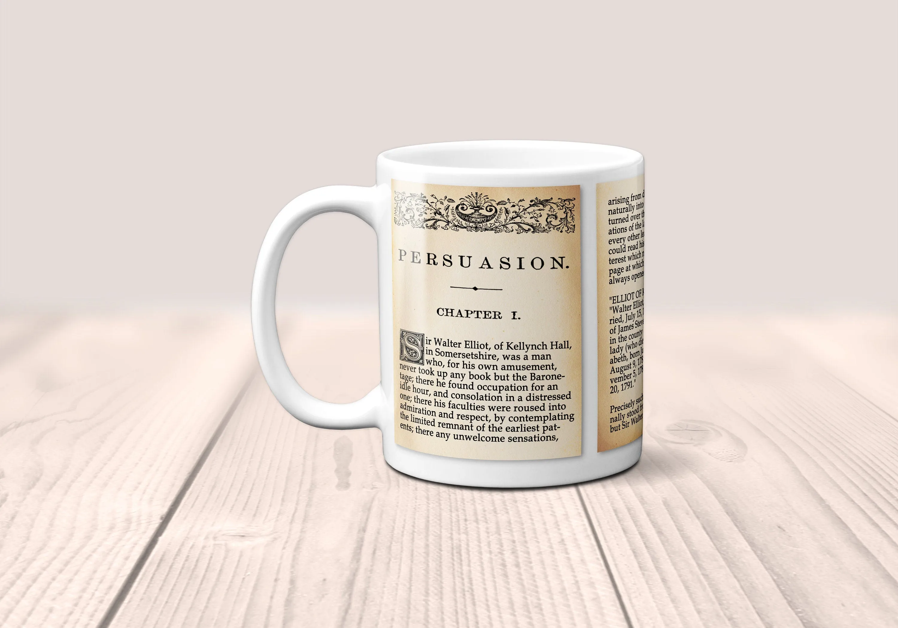 Persuasion by Jane Austen Mug. Coffee Mug with Persuasion book Title and Book Pages, Bookish Gift, Literary Mug, Jane Austen Gift, Bookworm