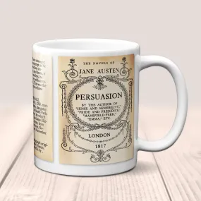 Persuasion by Jane Austen Mug. Coffee Mug with Persuasion book Title and Book Pages, Bookish Gift, Literary Mug, Jane Austen Gift, Bookworm