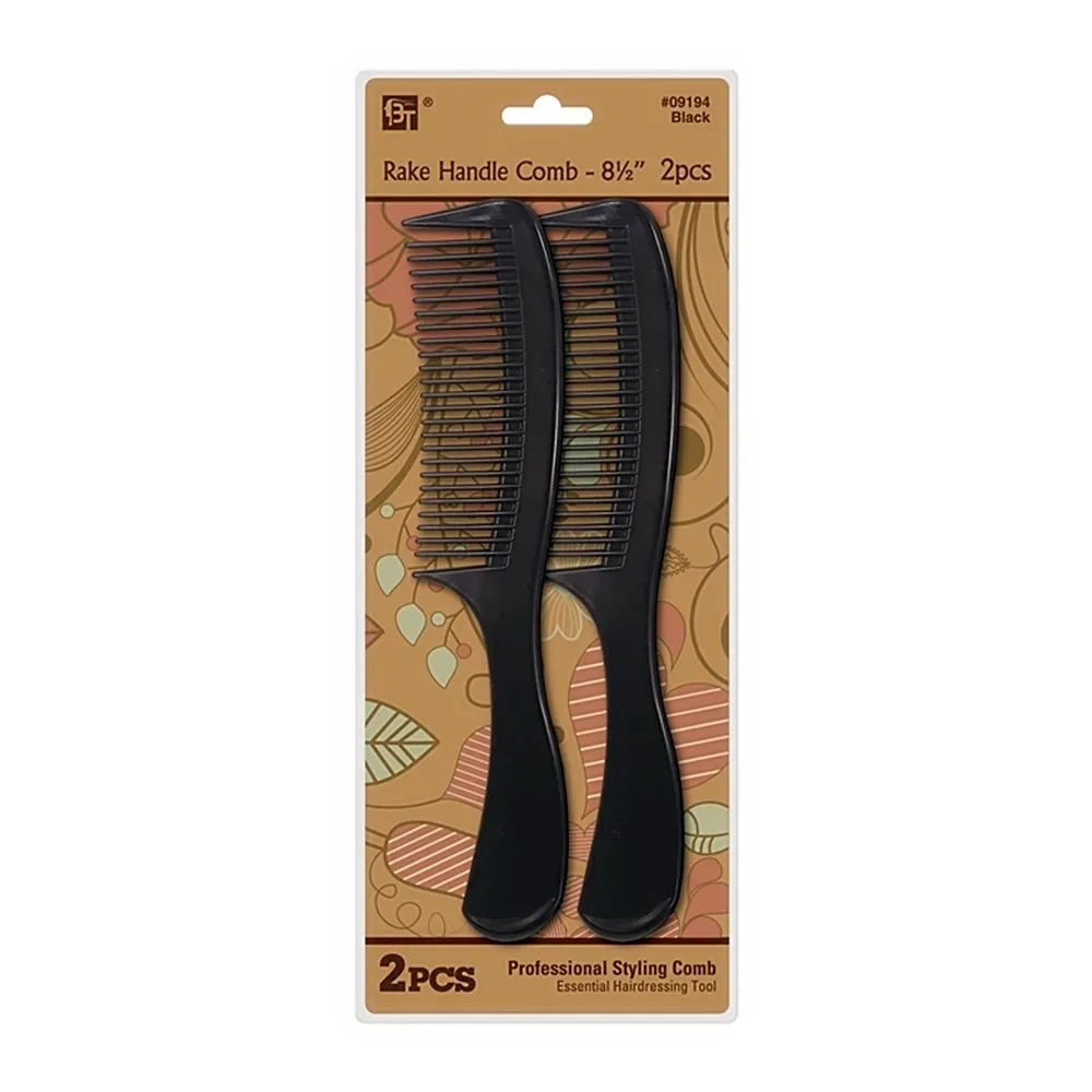 PLASTIC COMB SET RAKE HANDLE COMB 2 PCS 8.5" (BLACK)