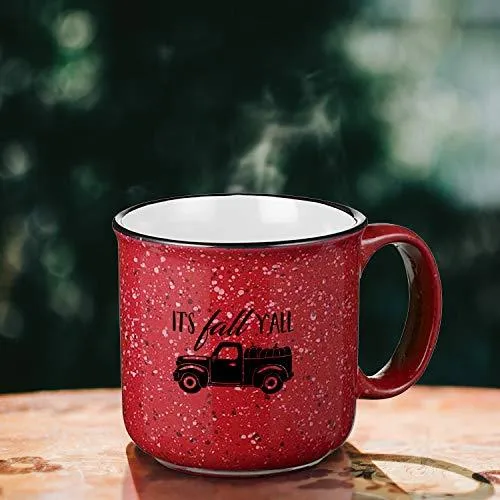 Red Speckled Fall Truck Ceramic Mug